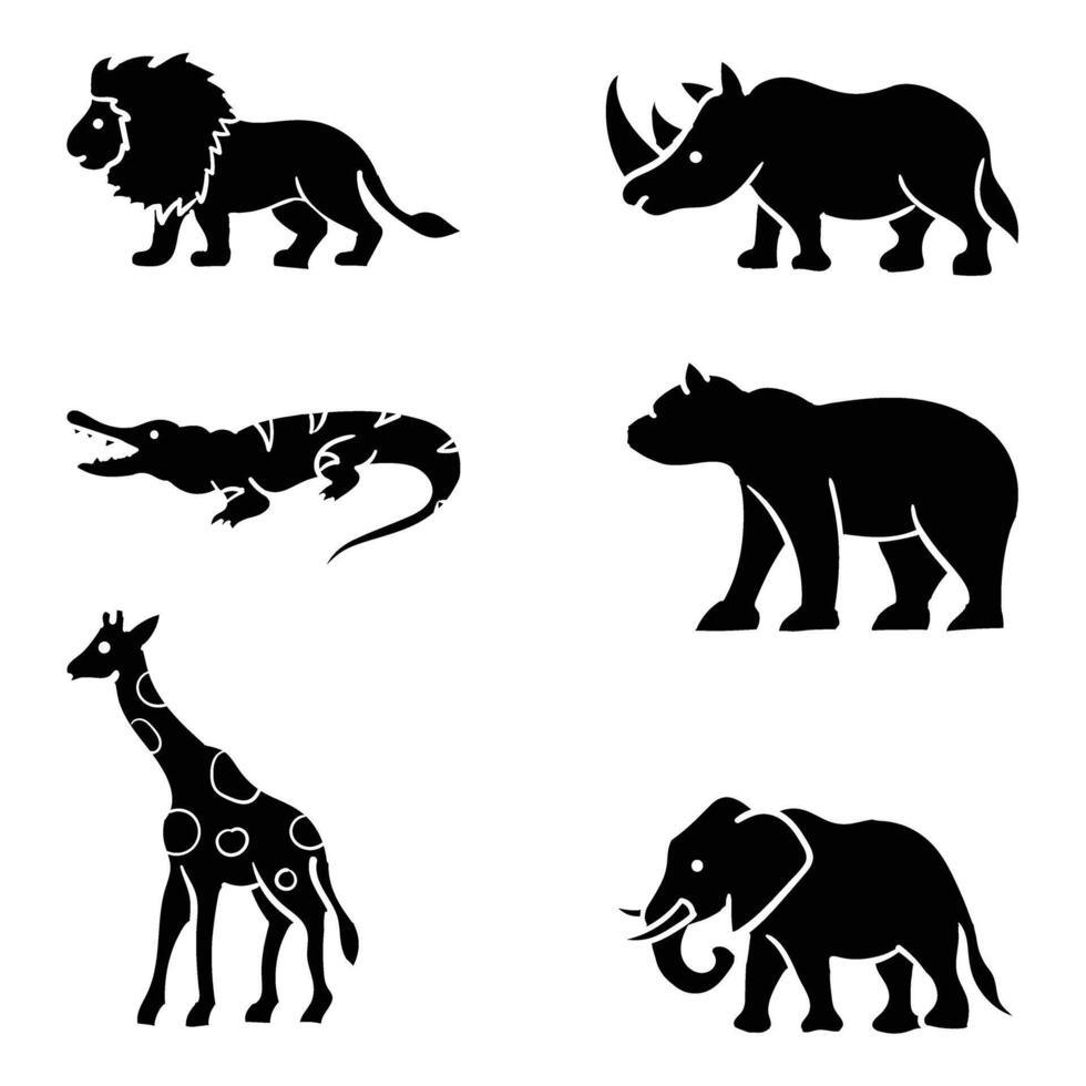 african animals silhouettes set vector