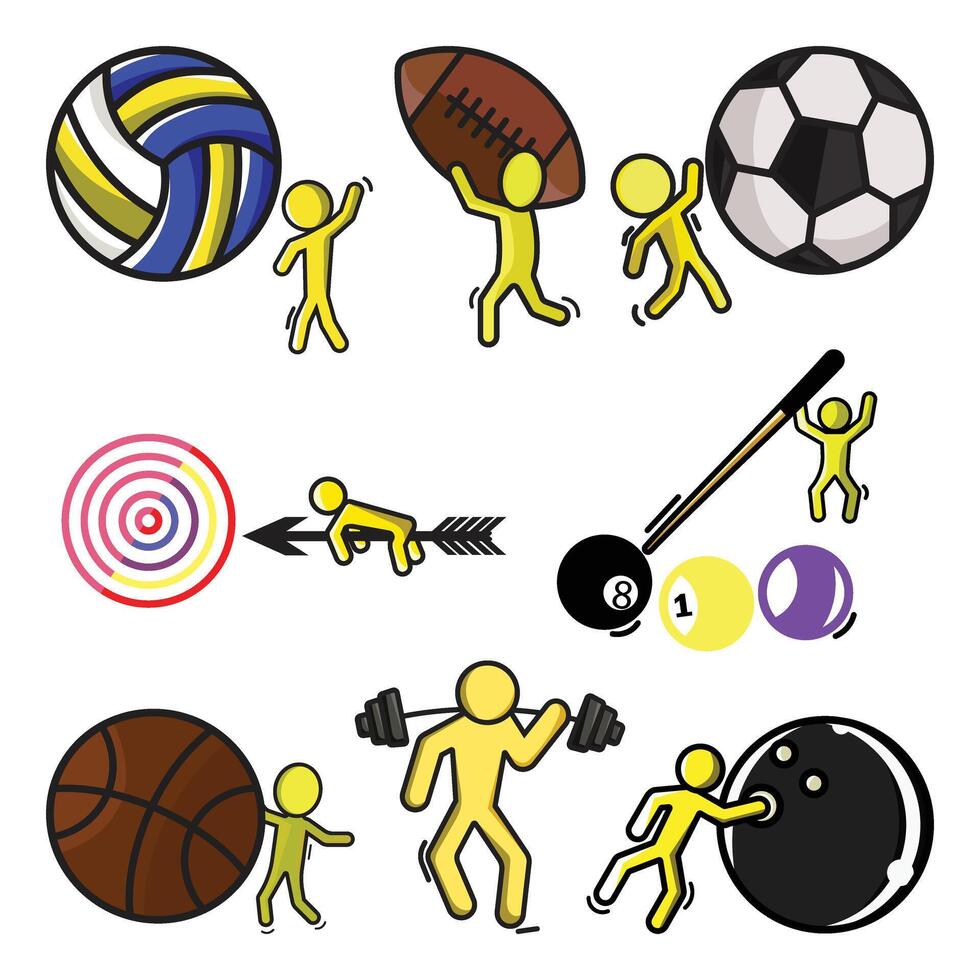 various sports icons and people are shown in this image vector