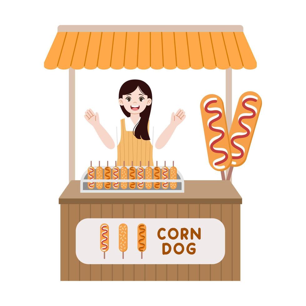 corndog street market vendor cartoon vector