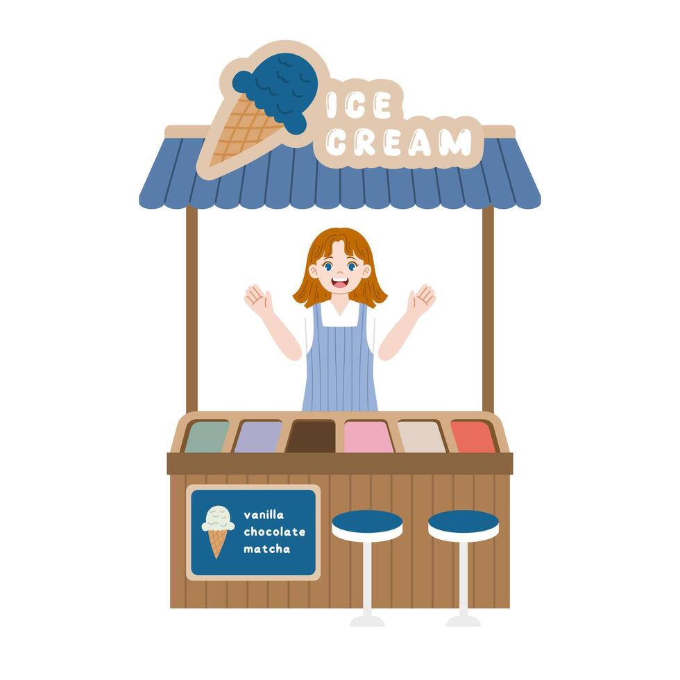 ice cream street market vendor cartoon vector