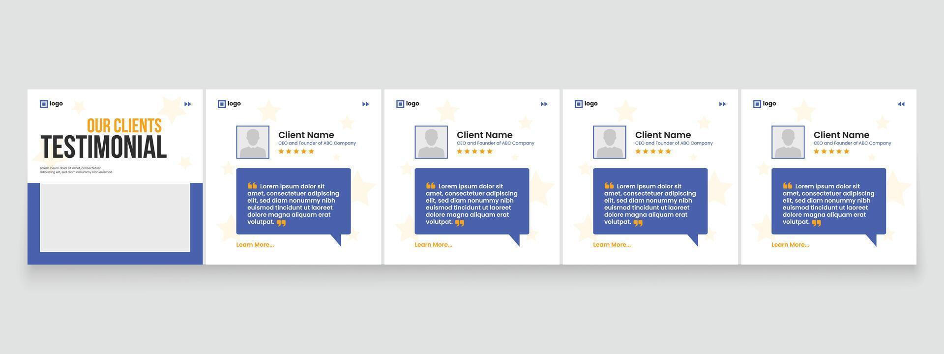 Modern client testimonials, customer feedback review social media post vector
