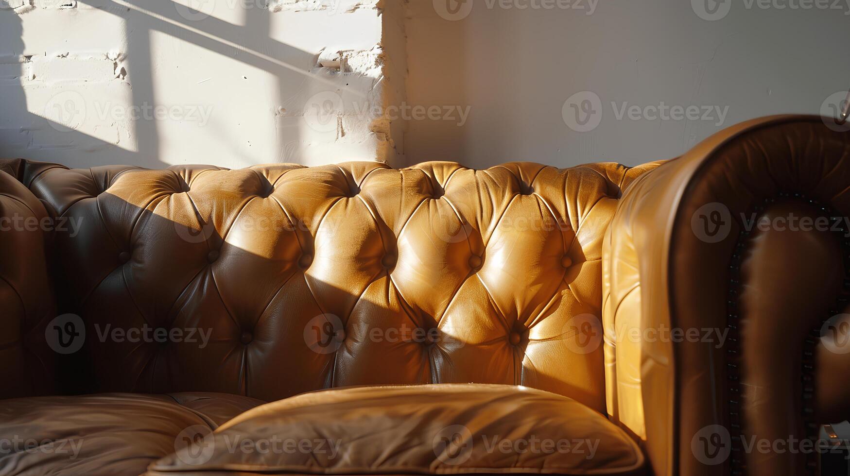 Elegant Brown Leather Couch in Soft Natural Light photo
