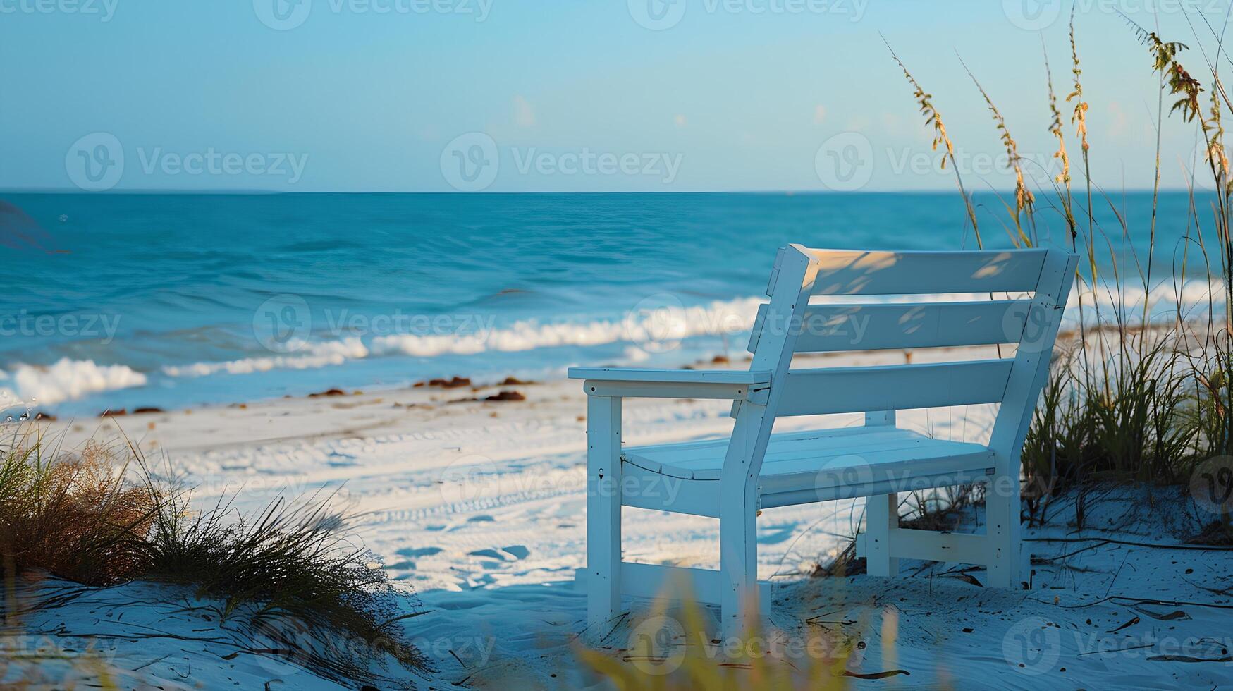 Serene Beach Chair Facing Calm Ocean Waves photo