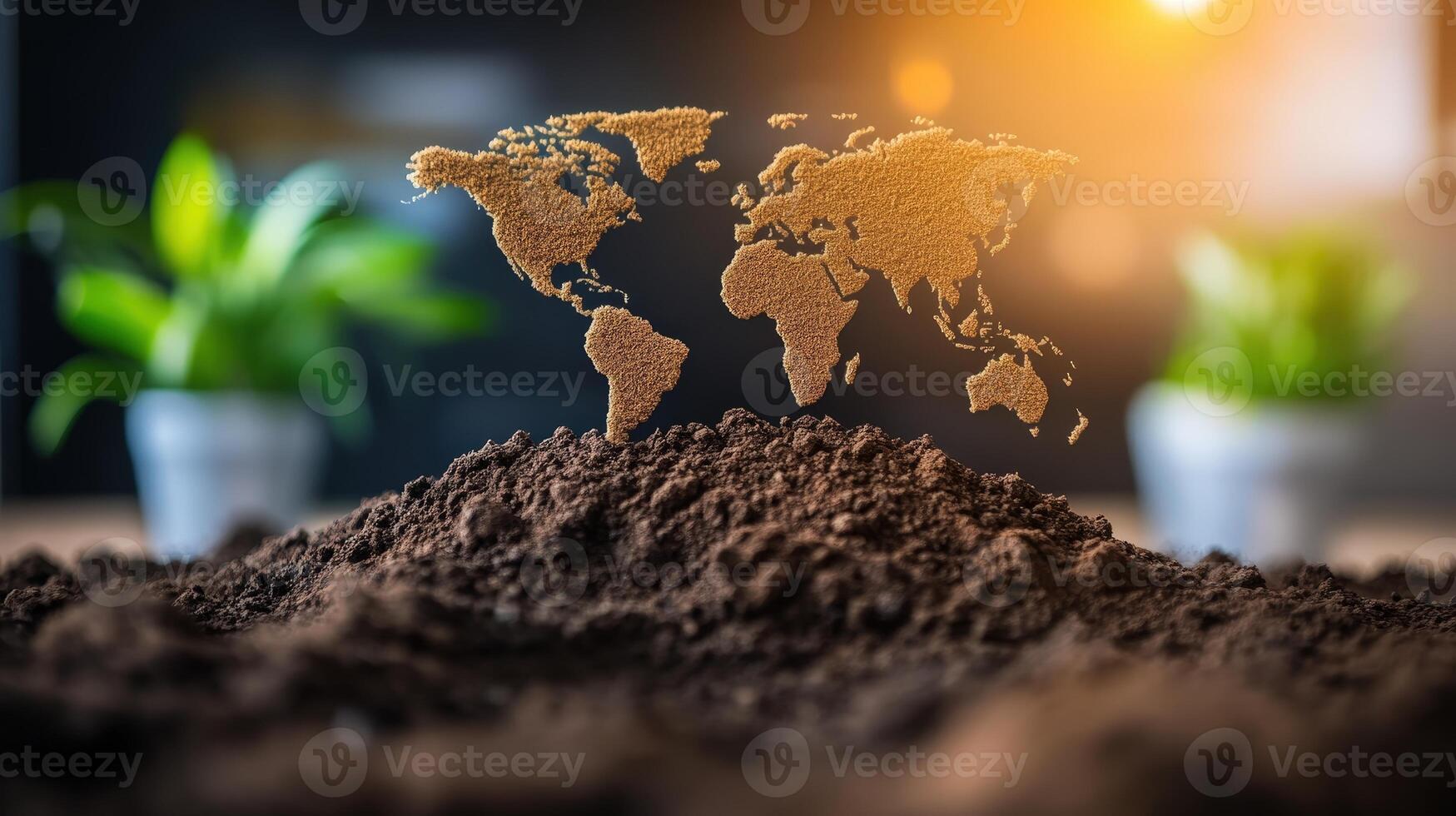 Global Environment Concept with Soil and Plant Background Focus photo