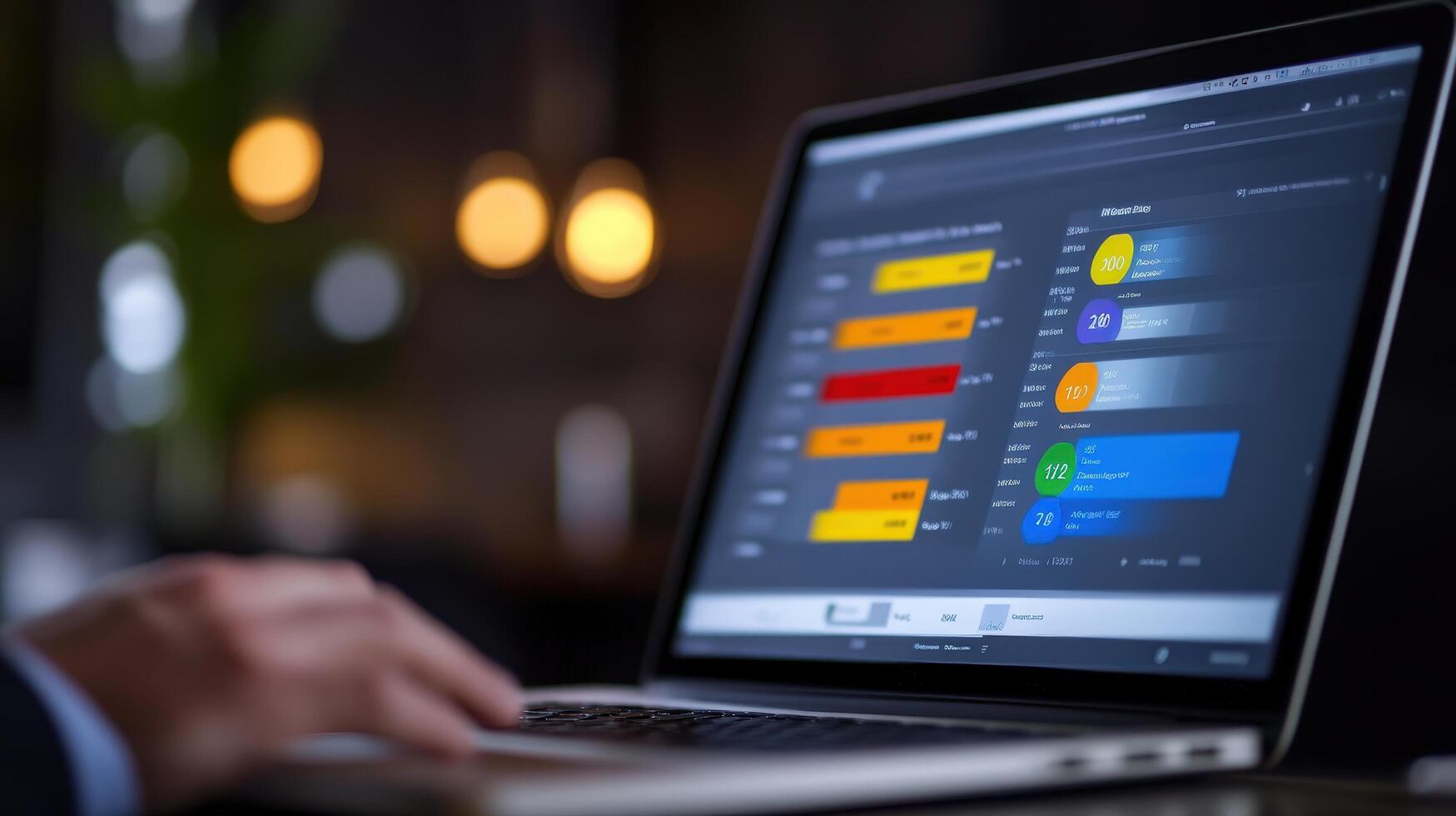 Business Professional Analyzing Data on Laptop Screen in Modern Office photo