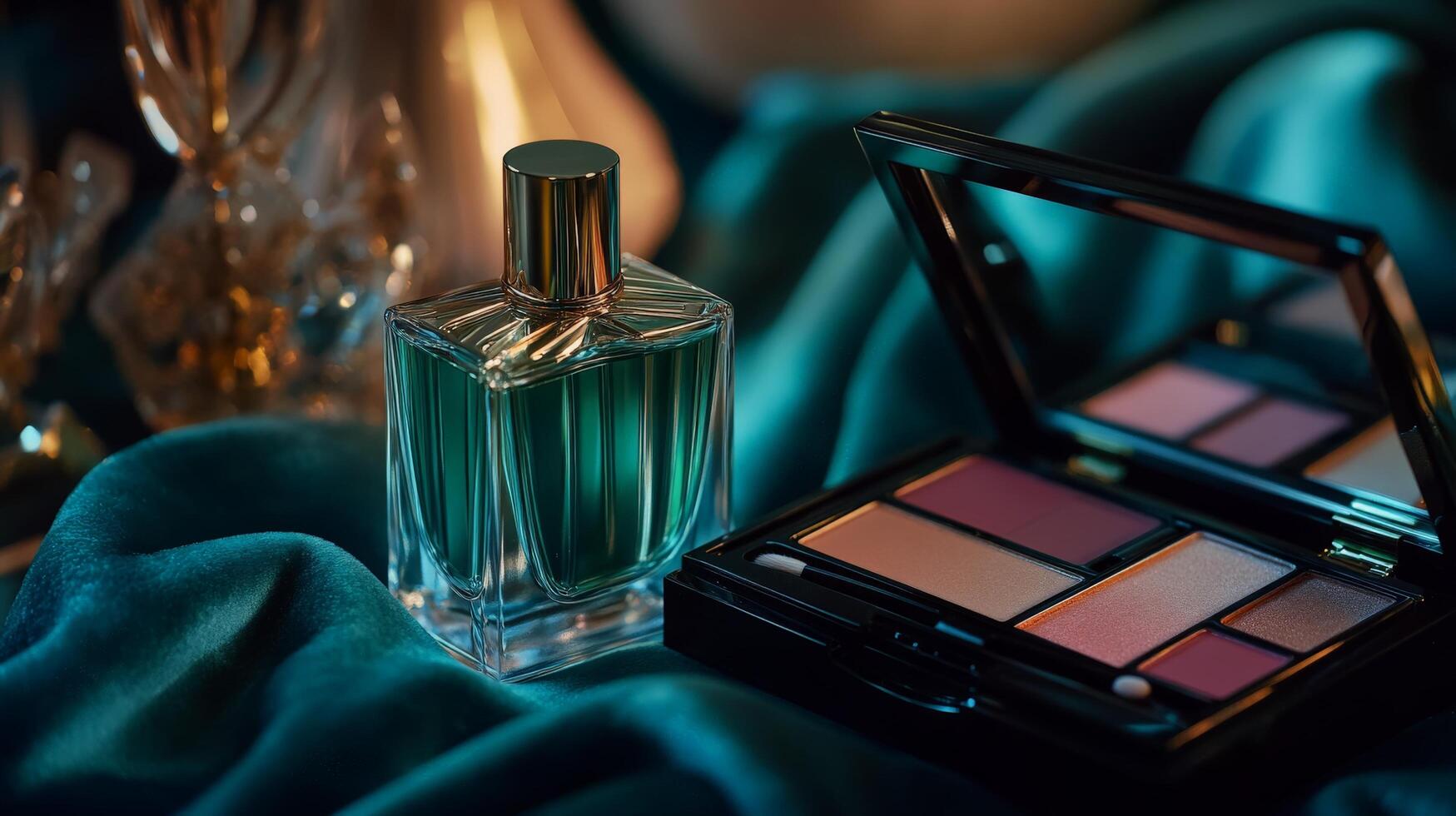 Elegant Perfume and Makeup Palette. photo