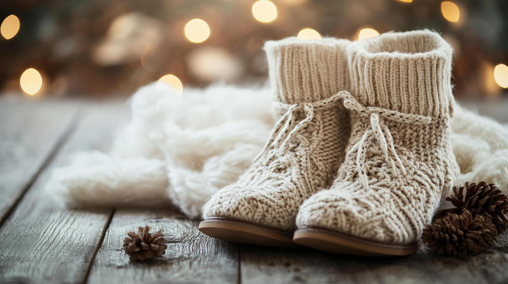 Cozy Winter Boots on Wooden Floor. photo