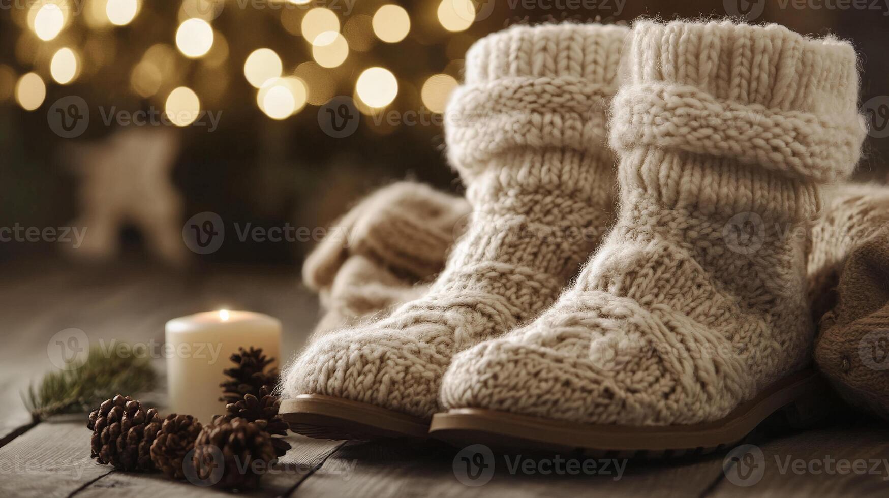 Cozy Winter Slippers by the Fireplace. photo