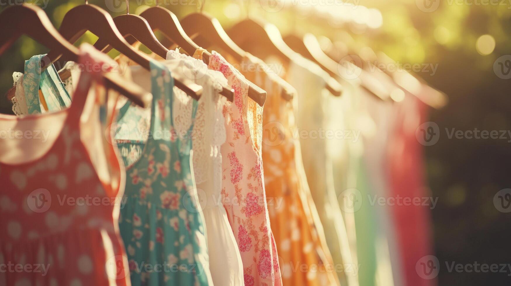 Colorful Dresses Hanging on Clothesline. photo
