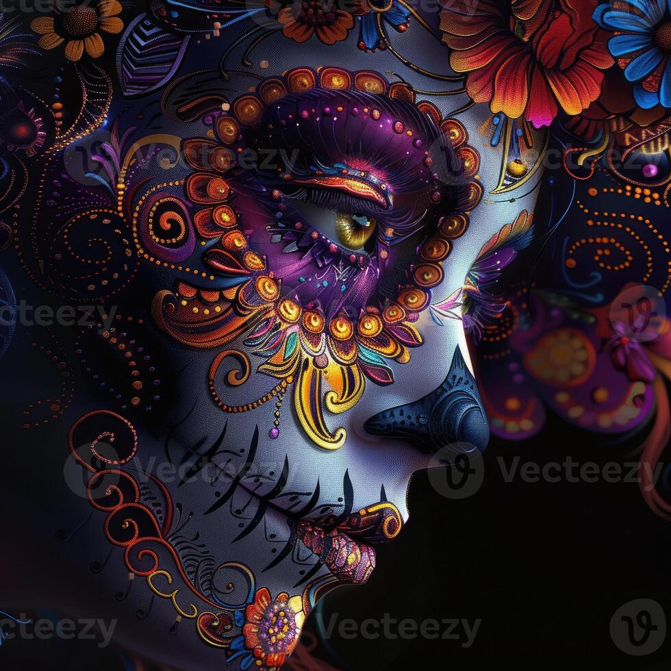 Close-Up Portrait Elaborate Calavera Catrina's Face photo