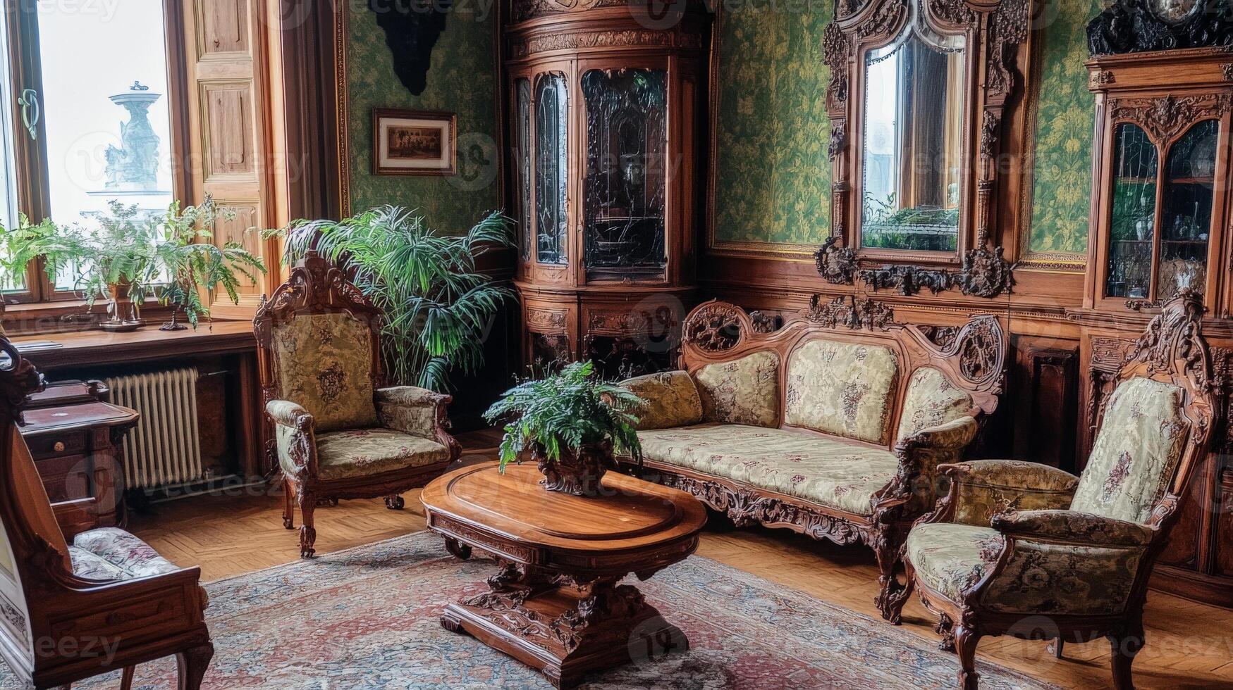 Elegant Antique Living Room in a Historic Mansion. photo