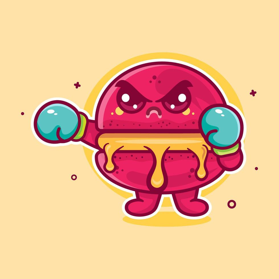 angry macaron food character mascot playing boxing sport isolated cartoon vector