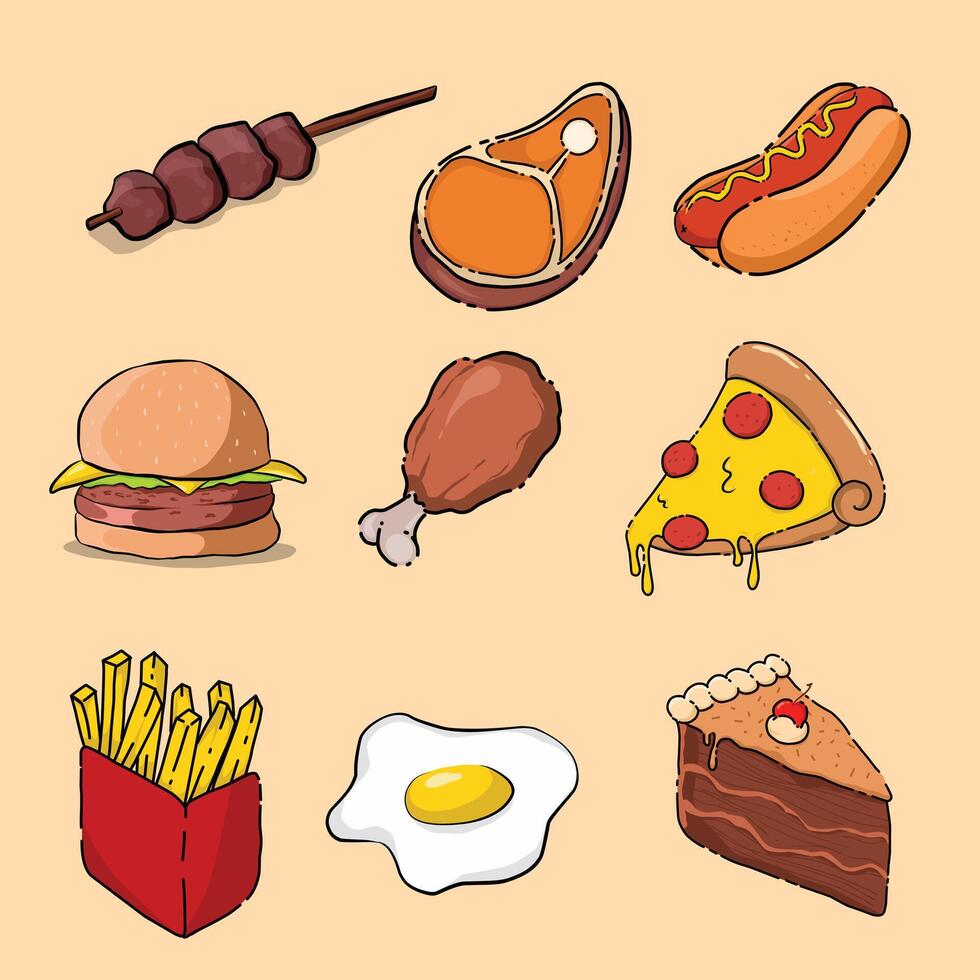 Set of cute food illustration vector