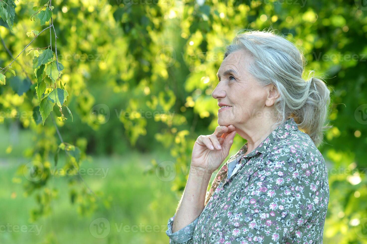 Portrait of a beautiful woman in the park in summer photo
