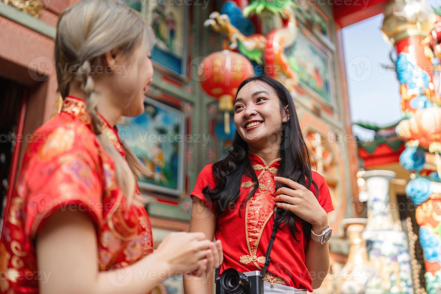 Celebrating chinese new year worship at a shrine cultural gathering urban environment close-up view community spirit photo