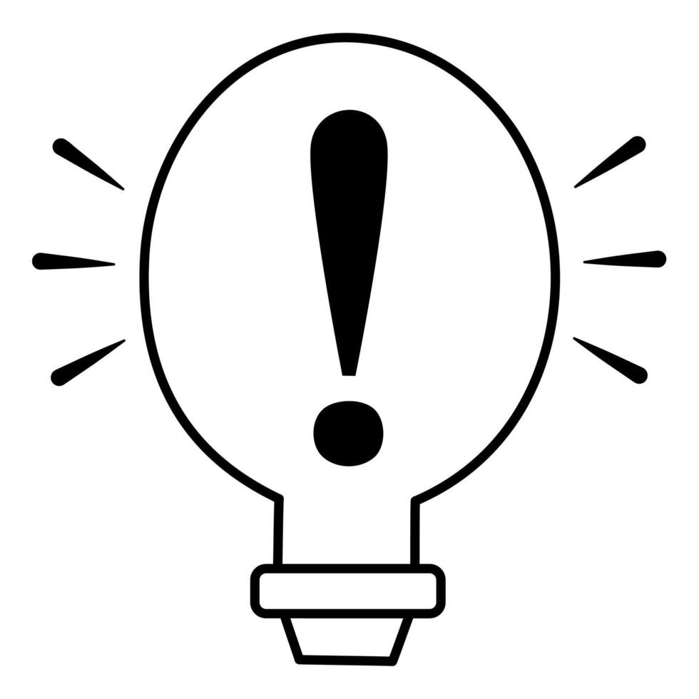 Bulb with exclamation mark. Idea symbol. Inspiration, discovery, idea, warning and insight concept isolated on white background. vector