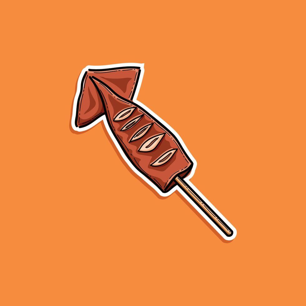 Grilled squid illustration design sticker style isolated in orange background vector