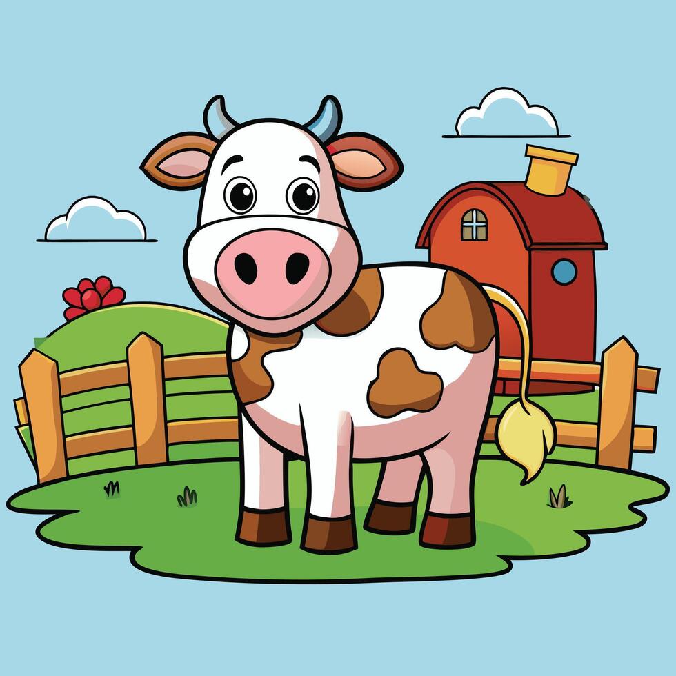 Cartoon happy cow smile in the farm vector