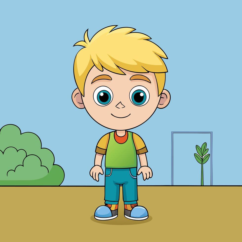 Cute boy in standing position on road vector