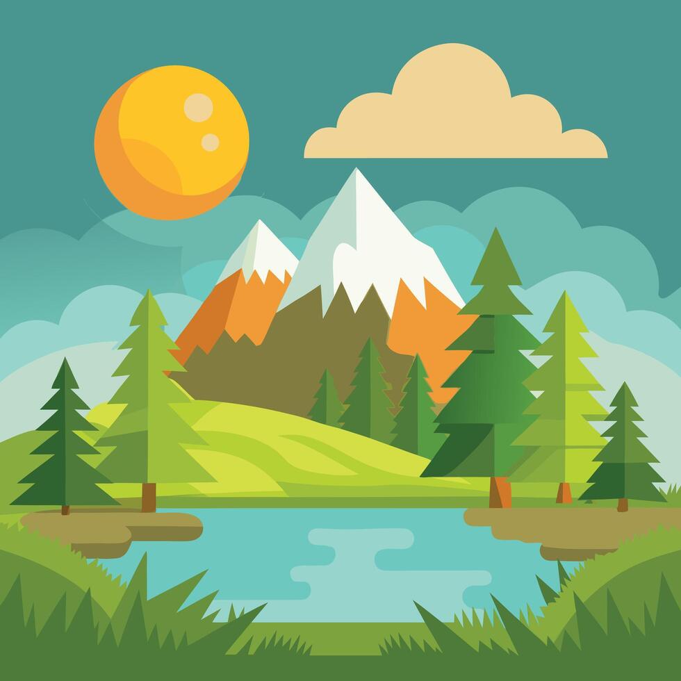 Beautiful landscape scenery cartoon vector