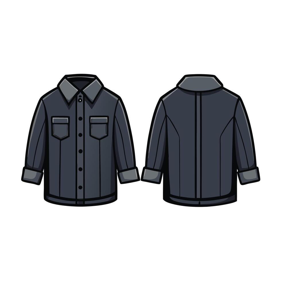Oversized shirt with long sleeves and buttons technical sketch Black color vector