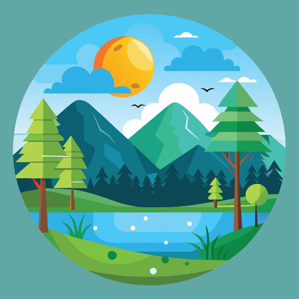 Quality landscape wallpaper summer mountain range with river and golden tree vector