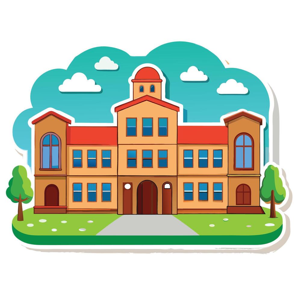 School building sunset scene vector