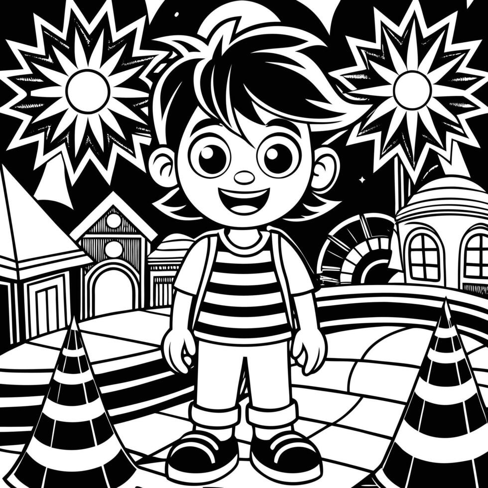 A boy standing on road vector