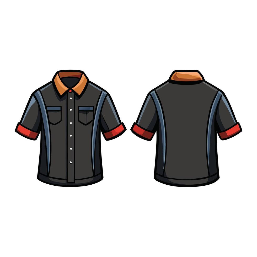 Short sleeve shirt mockup technical drawing front back view vector