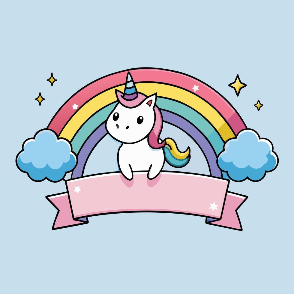 Cute unicorn cartoon sleep and moon kawaii animal vector