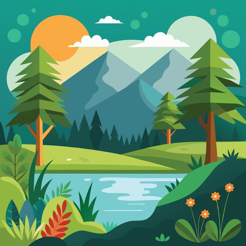 Scene with river and mountains vector