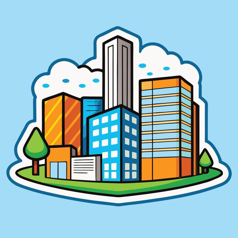 Colorful hand drawn modern city outline background vector