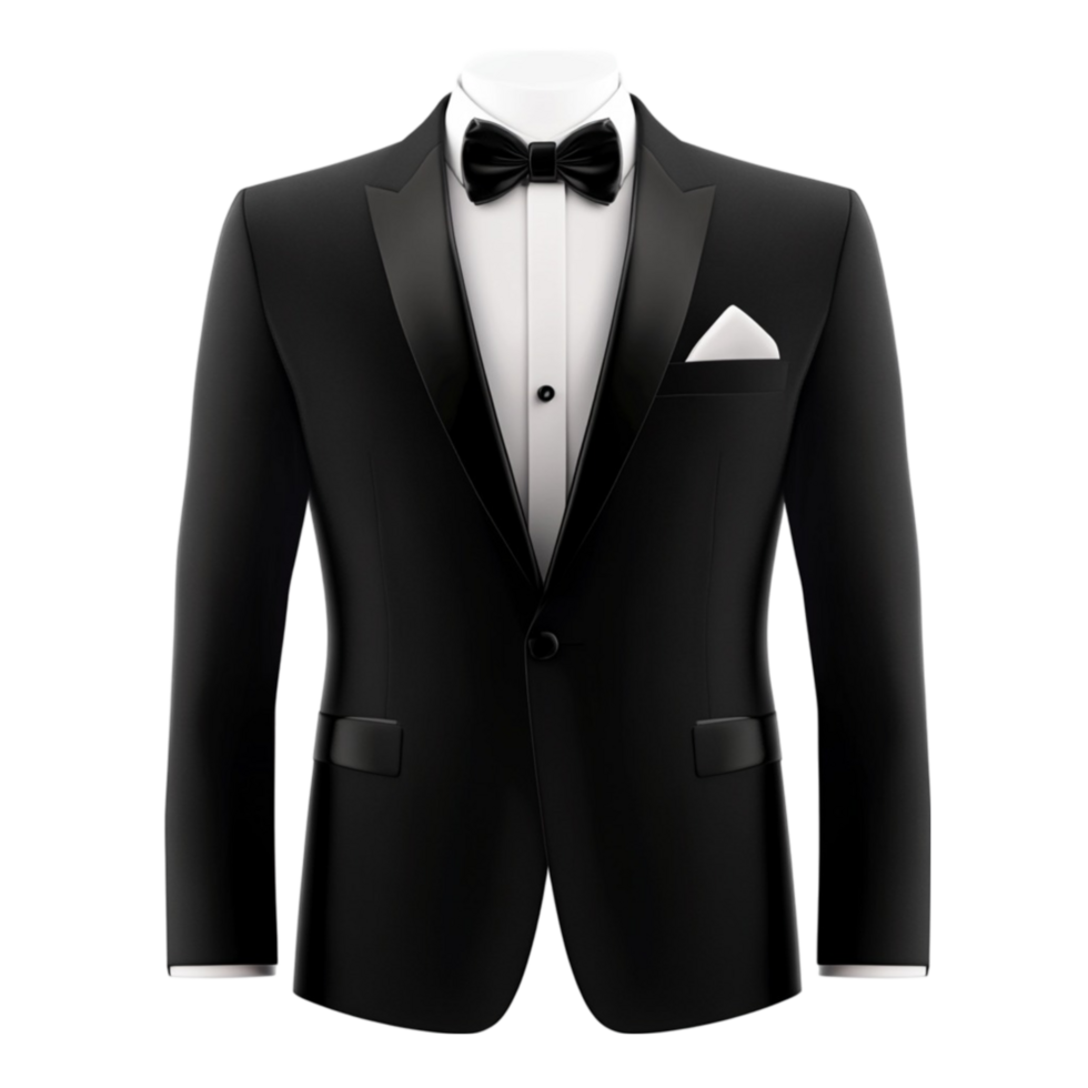 Black Tuxedo with Bow Tie and Pocket Square png
