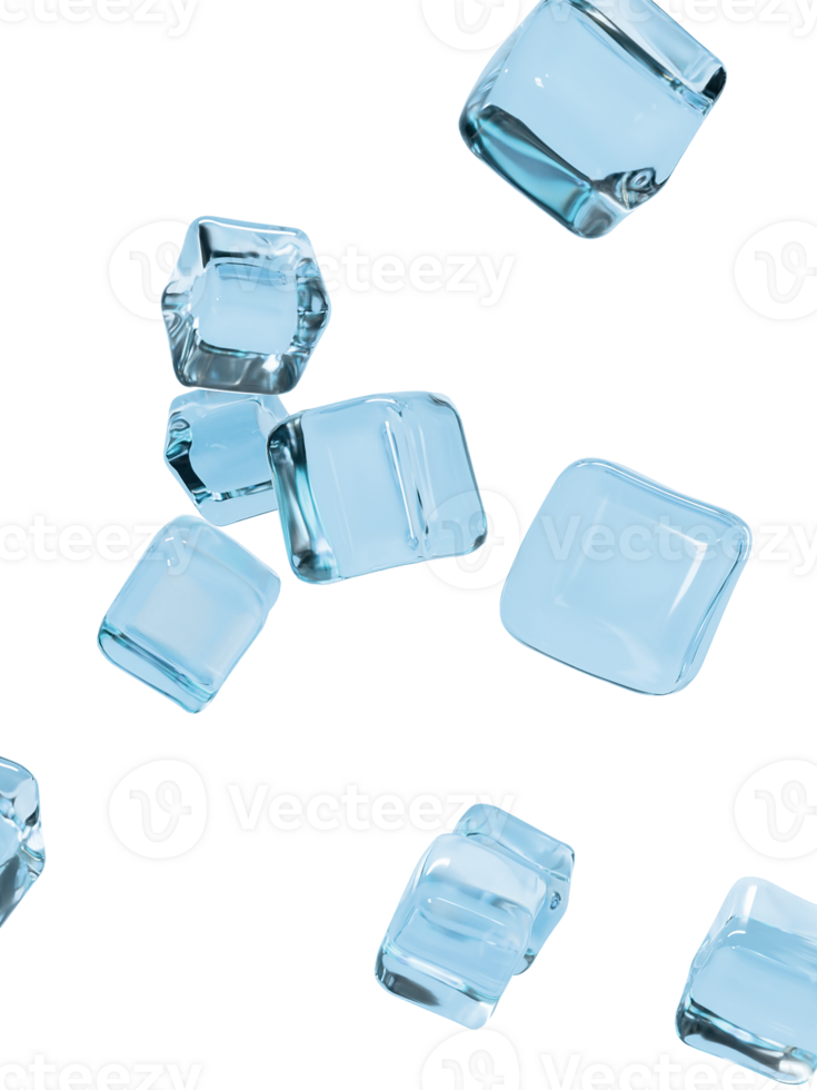 Refreshing ice cubes flying overlay 3d render energizing png