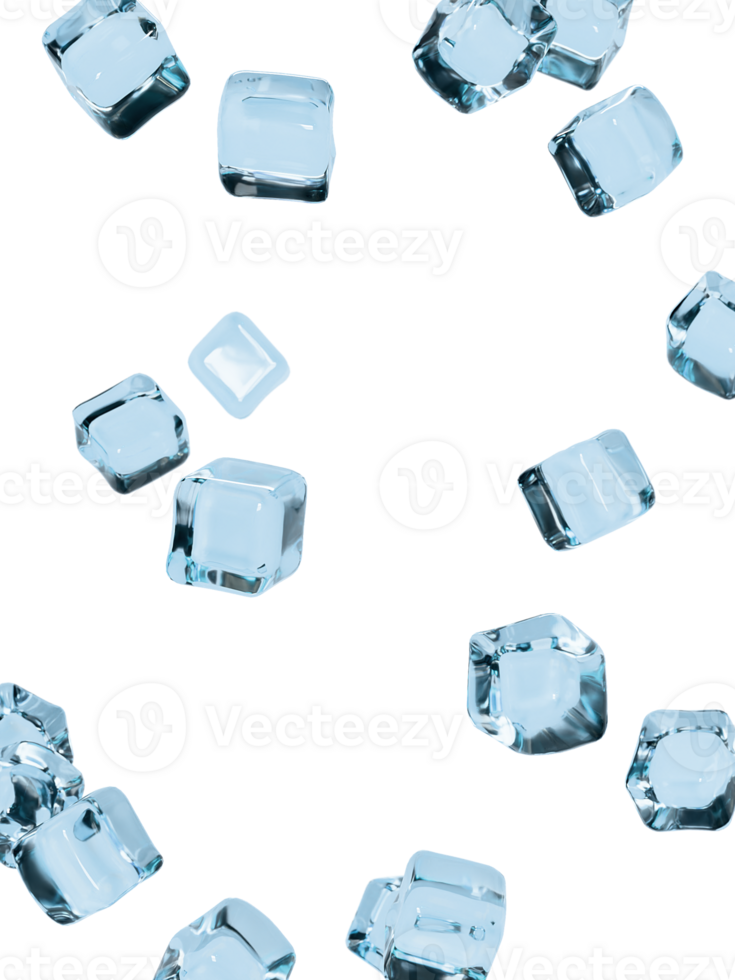 Refreshing isolated ice cubes flying overlay 3d render png
