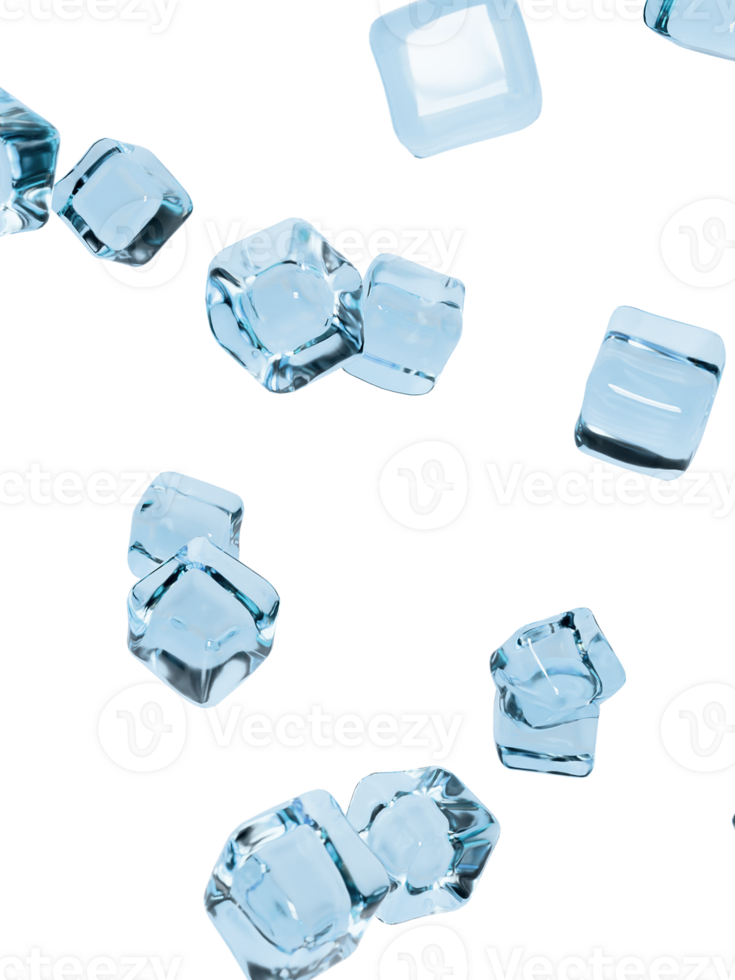 Refreshing chill ice cubes flying overlay 3d render png