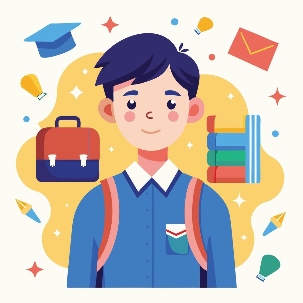 Cute boy with backpack cartoon vector