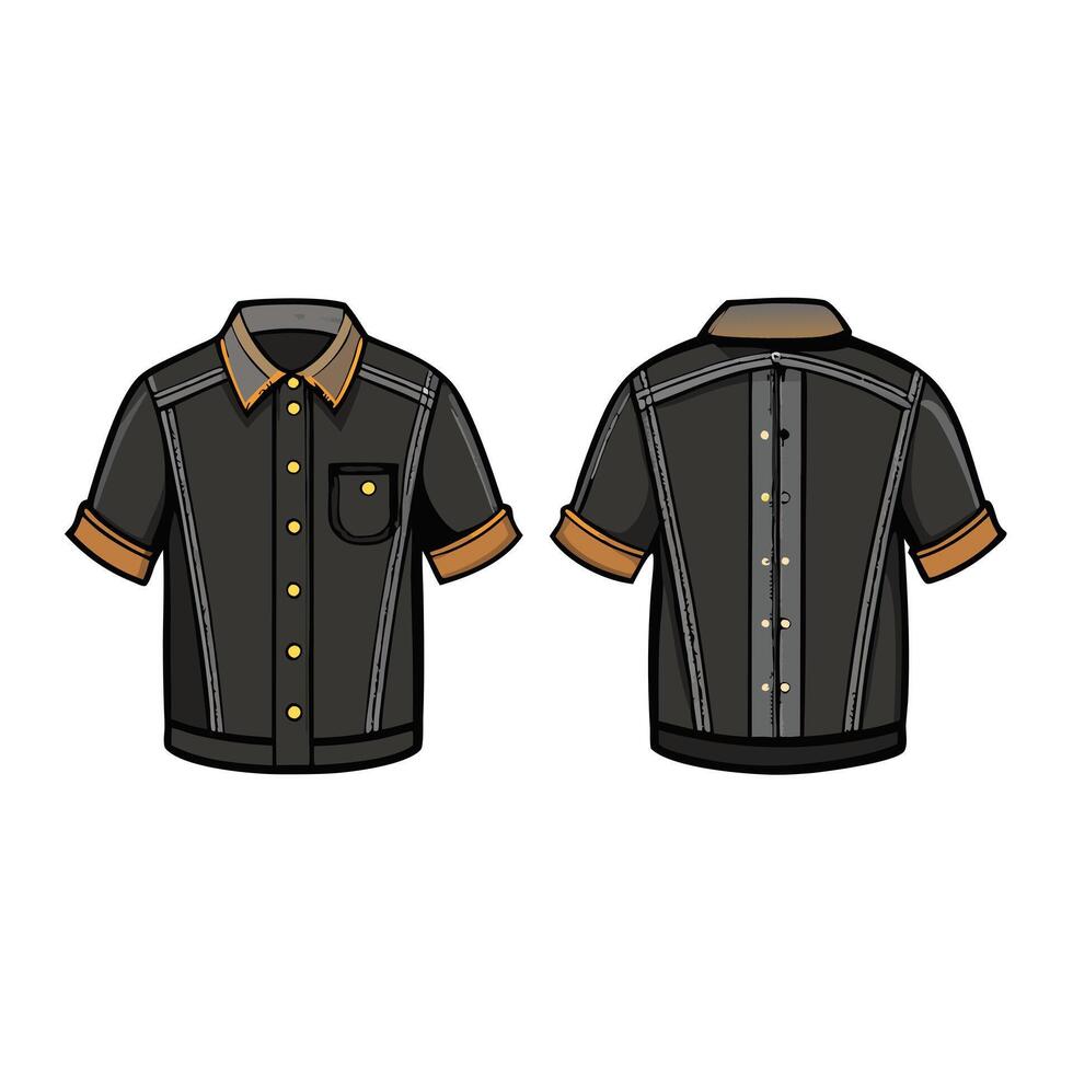 Short sleeve black casual shirt template front and back view vector