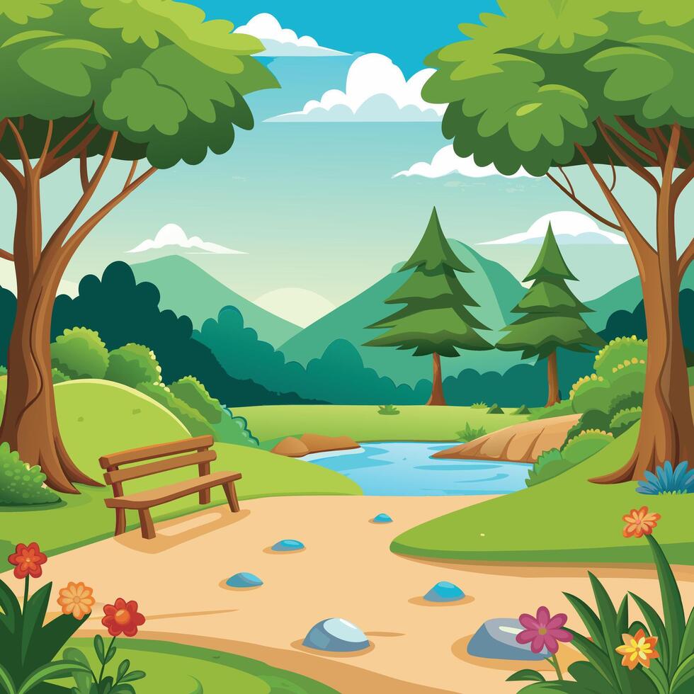 Nature scene with pond and trees vector