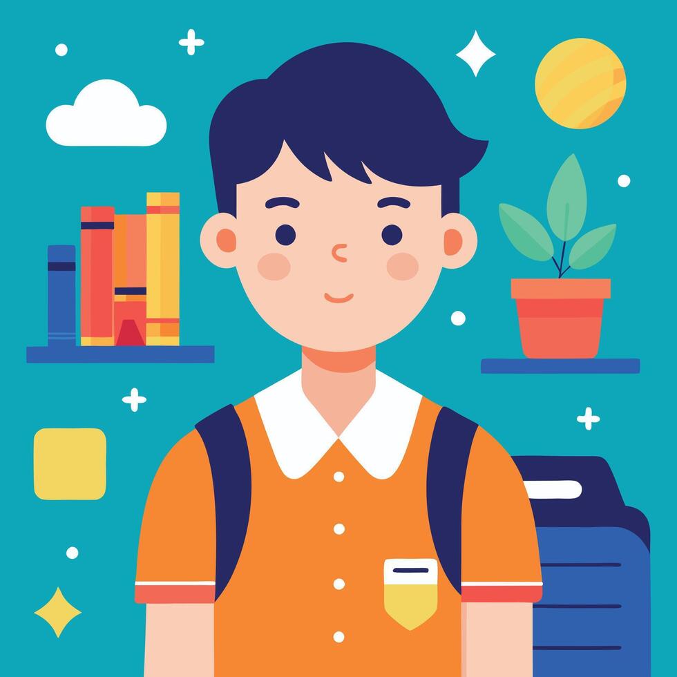 Student boy standing cartoon character vector