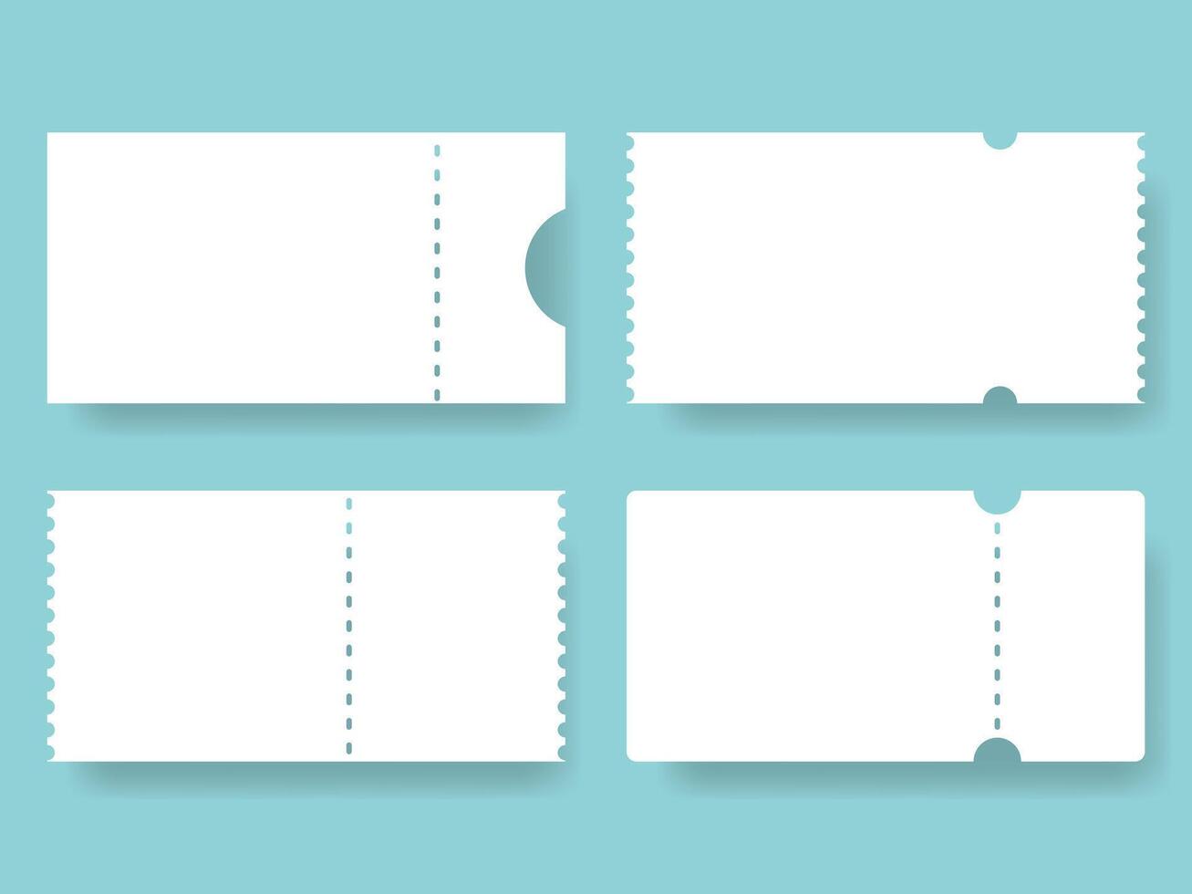 Set of blank ticket mockups, coupon template, boarding, lottery, movie or theater ticket vector