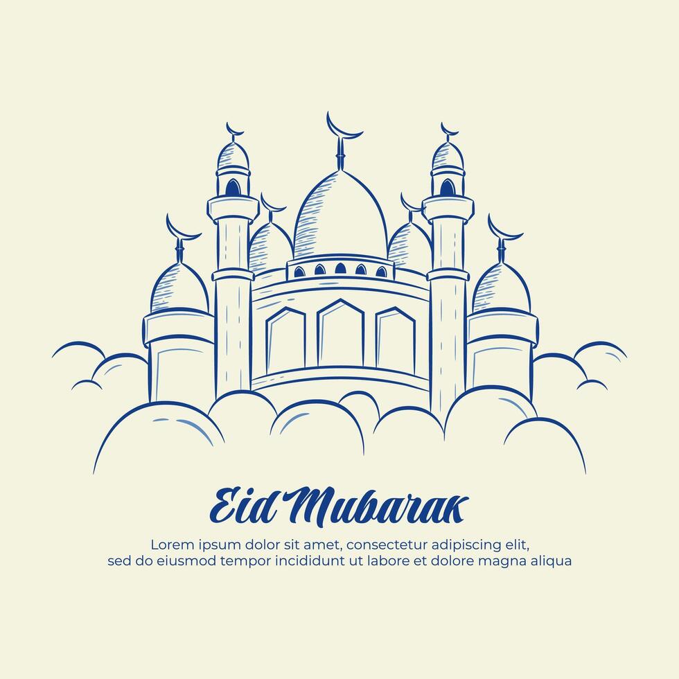 Mosque Line Art Illustration on Vintage Style vector