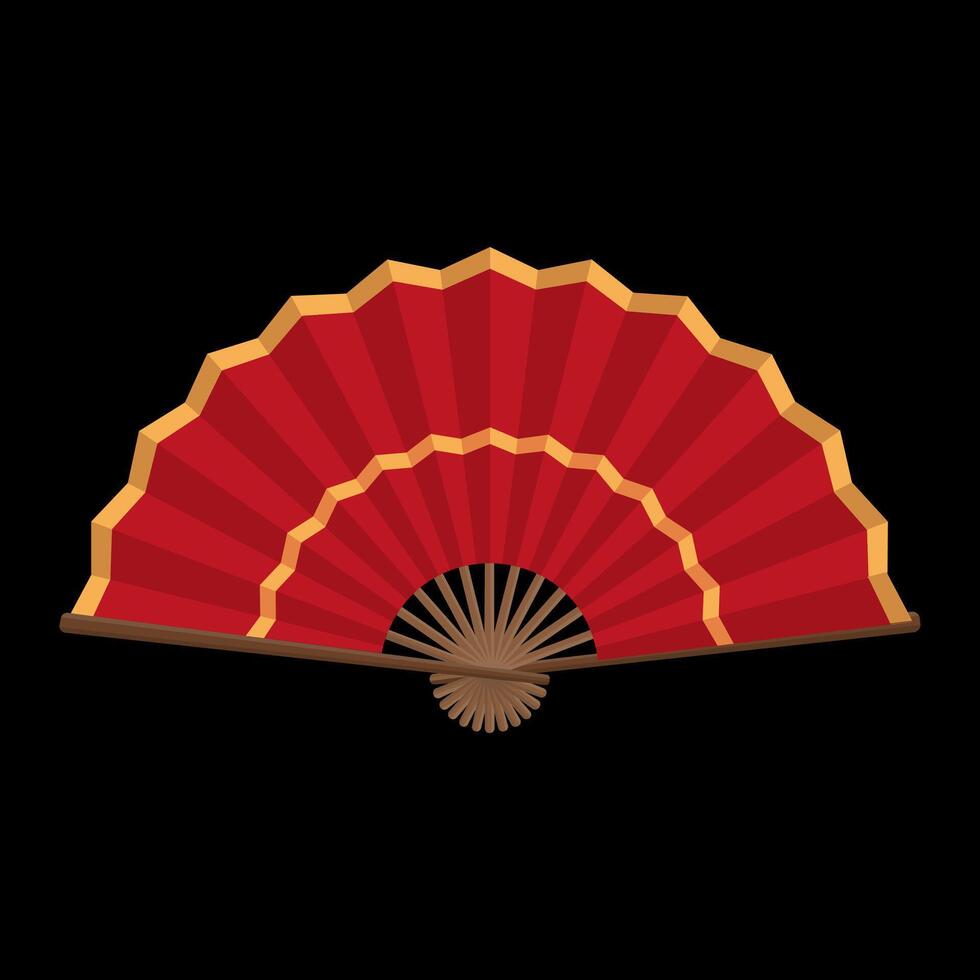 Chinese fan made of red paper realistic illustration. Foldable handheld accessory for refreshing. Asian souvenir 3d object on white vector