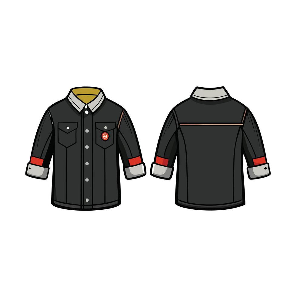 shirt with long sleeves and buttons technical sketch Black color vector