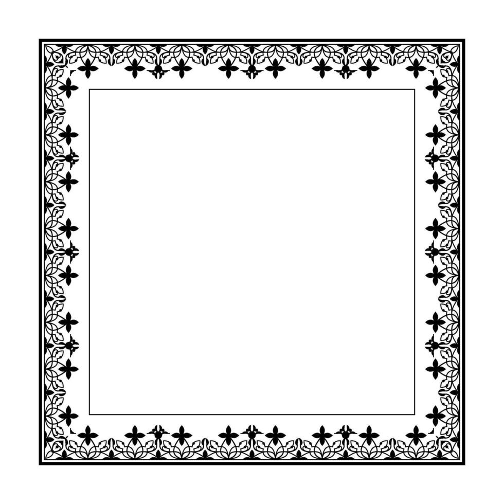 Square black and white floral european national pattern frame. Ethnic square ornament of Ancient Greece, Roman Empire. Pattern frame for square surfaces, invitations, textiles, engraving, embroidery vector