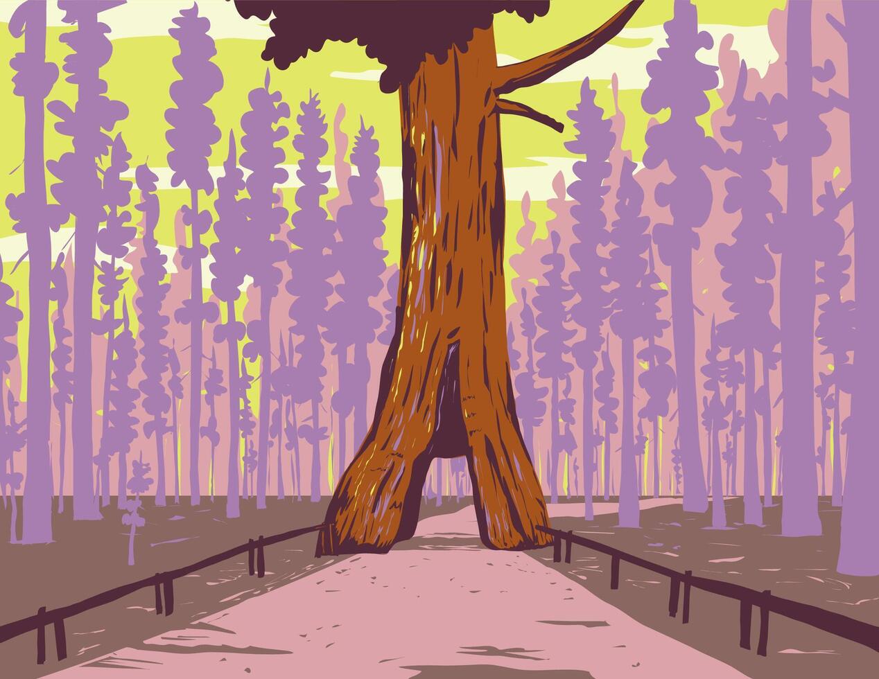 Mariposa Grove of Giant Sequoias Yosemite National Park California WPA Poster Art vector