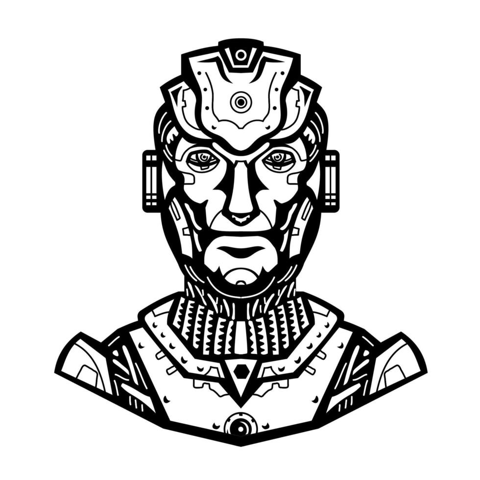 Male Humanoid Robot Cyborg Head Front View Mascot Retro vector