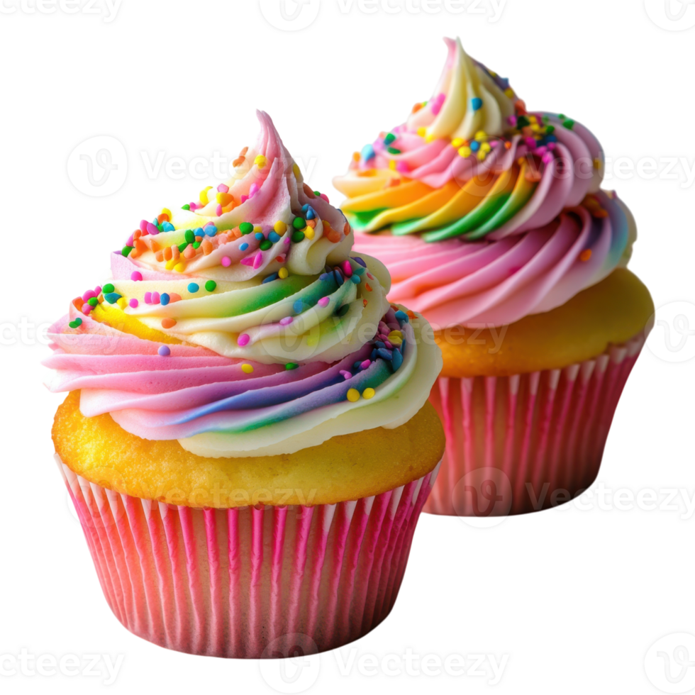 Delicious Pink Rainbow Cupcakes on transparent background. png