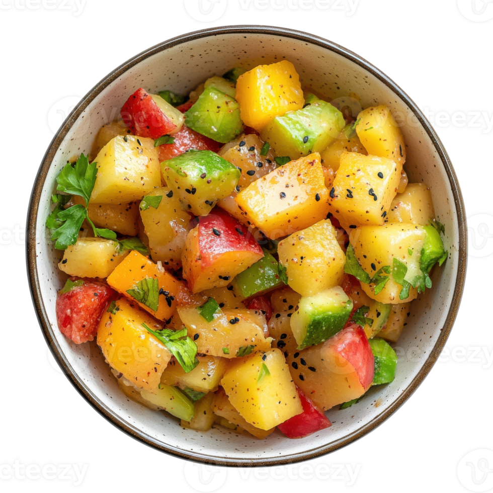 Delicious Fruit Salad in Bowl on transparent background. png