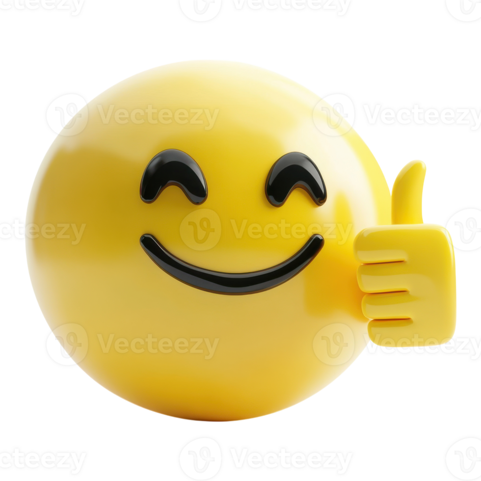 3D Yellow Emoji with Thumbs Up for Positive Feedback and Communication on Transparent Background png